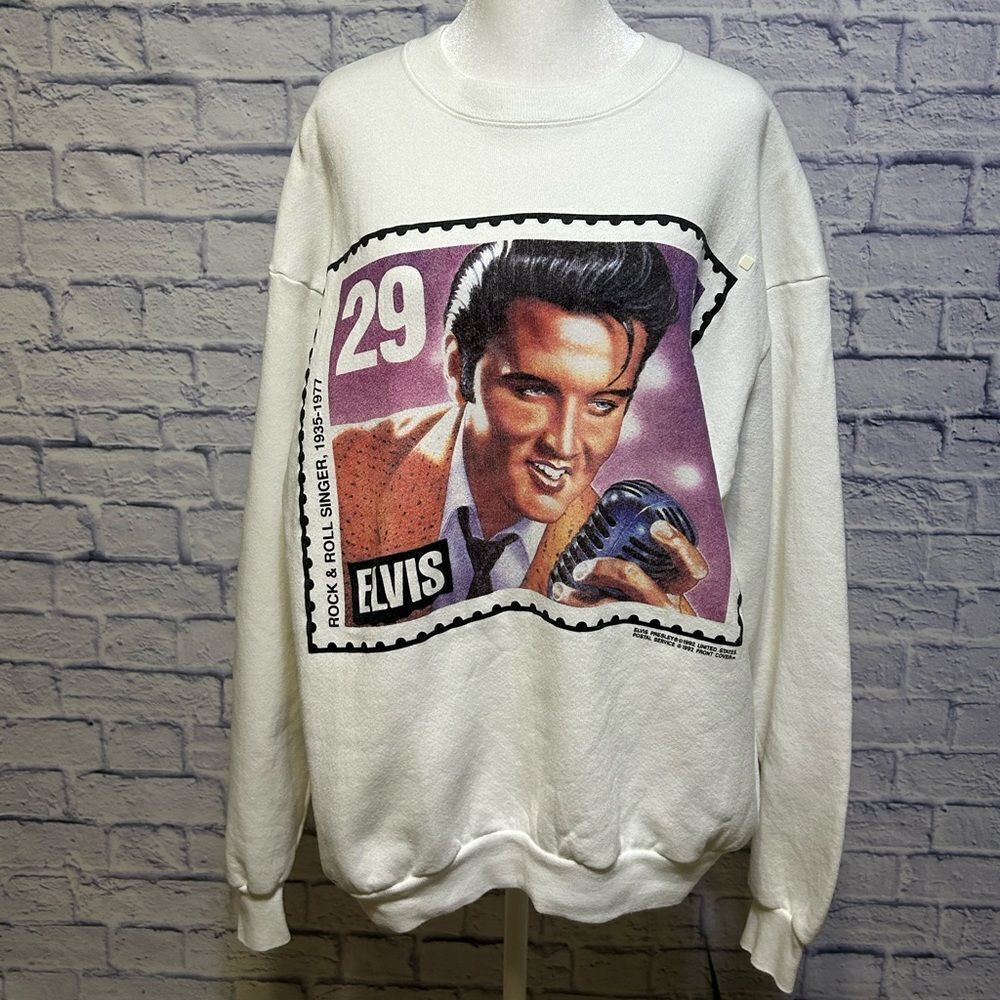 VTG US Postal Service 1992 Large Elvis Presley Stamp sweatshirt Adult XL White